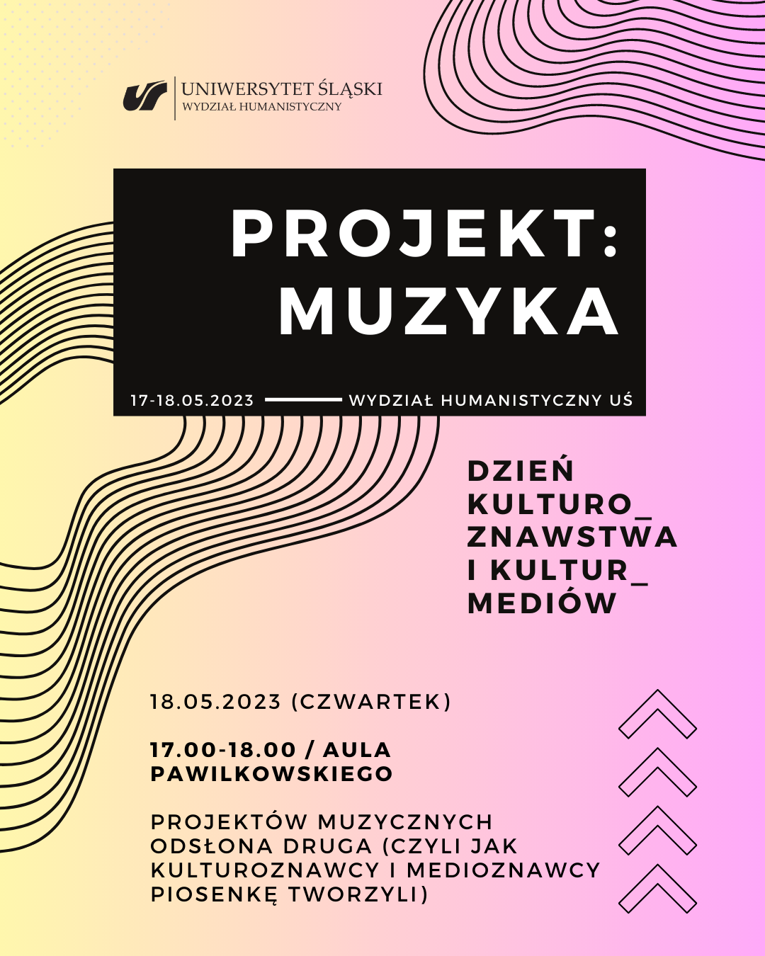 projekt muzyka, projektów muzycznych odsłona 2 (czyli jak kulturoznawcy i medioznawcy piosenkę tworzyli) 18.05.2023 (czwartek) 17.00-18.00 / Aula Pawlikowskiego