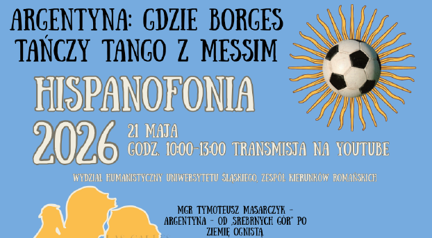 grafika promująca hispanofonię a błękitnym tle