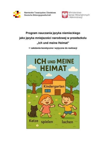 grafika programu nauczania języka niemieckiego z kotem i dziećmi na okładce