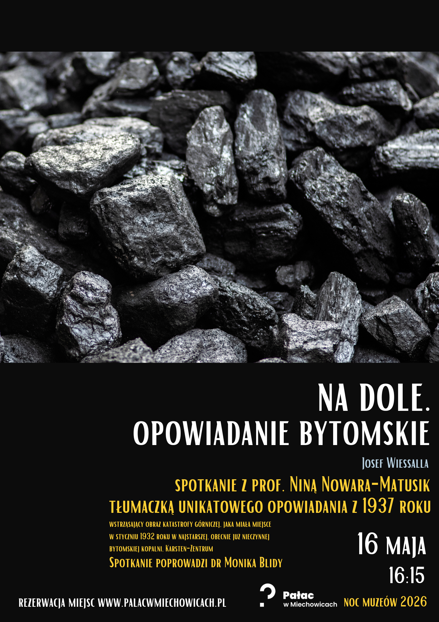 Plakat promujący spotkanie z węglem w tle