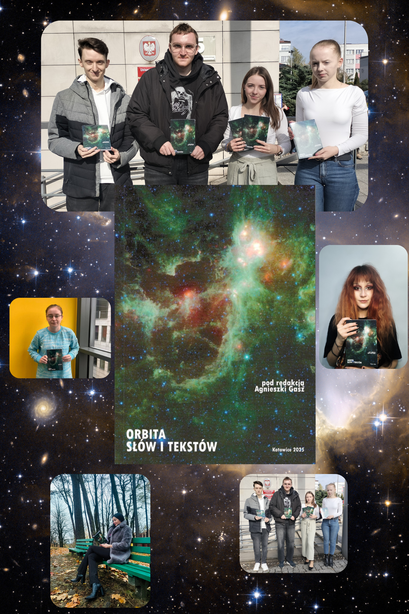 plakat oraz uczestnicy projektu "orbita słów i tekstów"