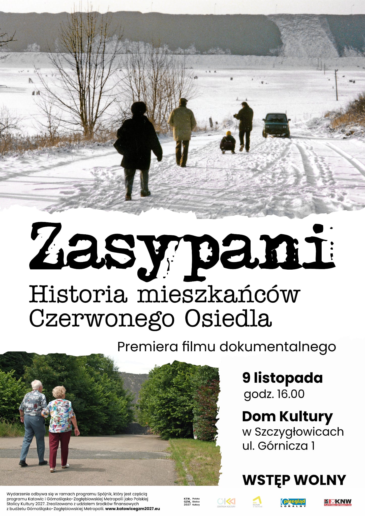 plakat promujący film "zasypani.historia mieszkańców czerwonego osiedla"