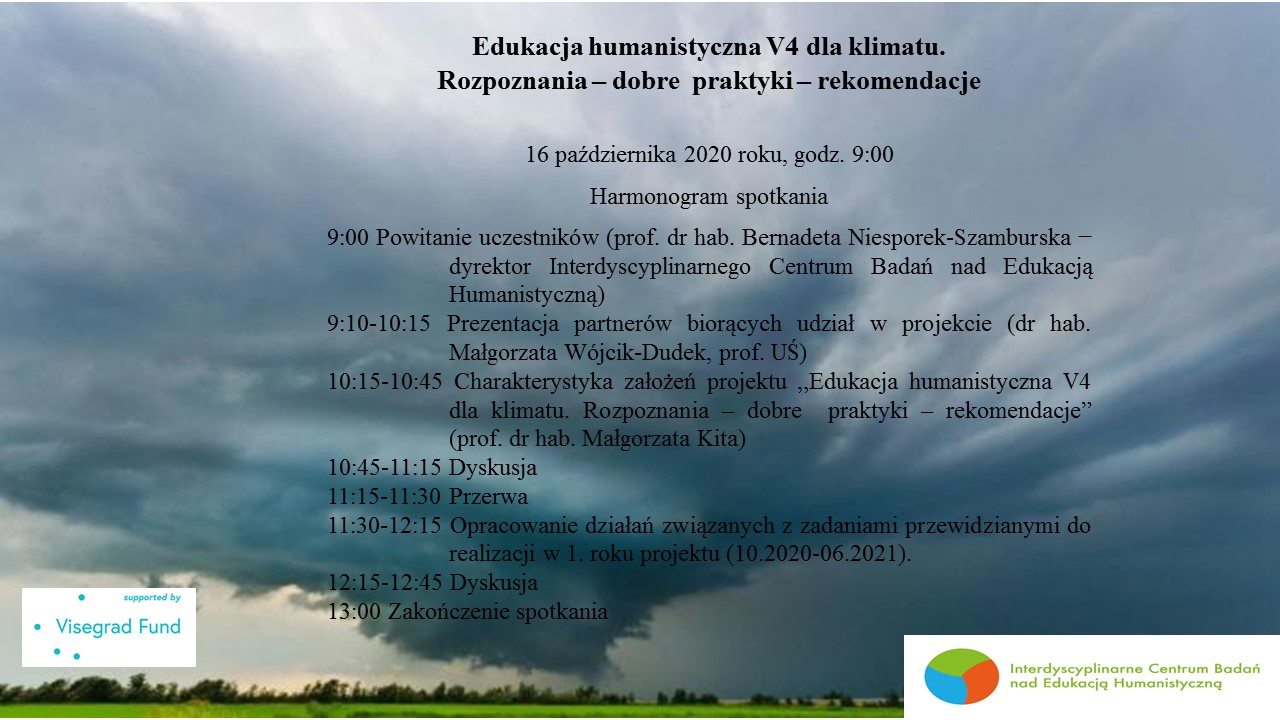 plakat międzynarodowego seminarium Edukacja humanistyczna V4 dla klimatu. Rozpoznania – dobre praktyki – rekomendacje