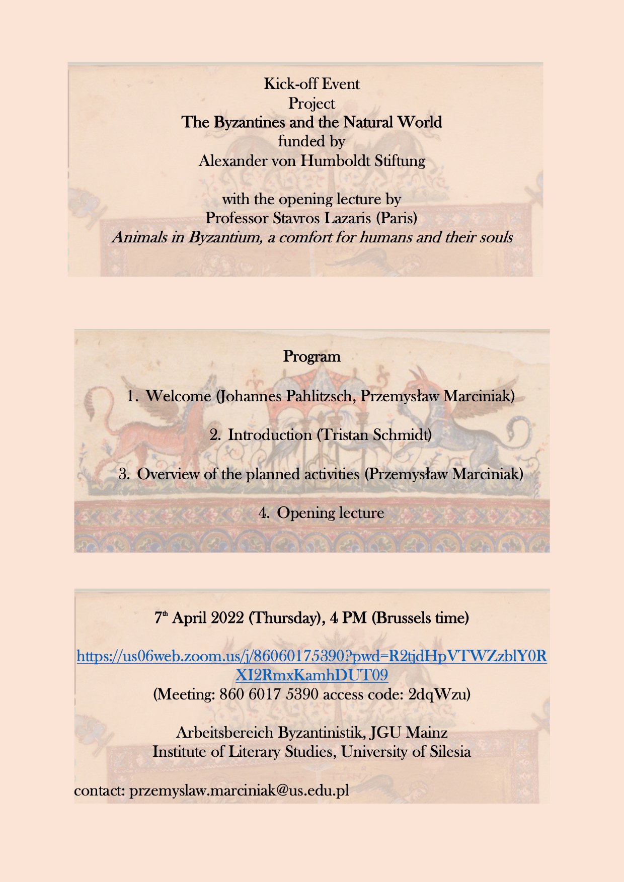 program wydarzenia The Byzantines and the Natural World funded by Alexander von Humboldt Stiftung 