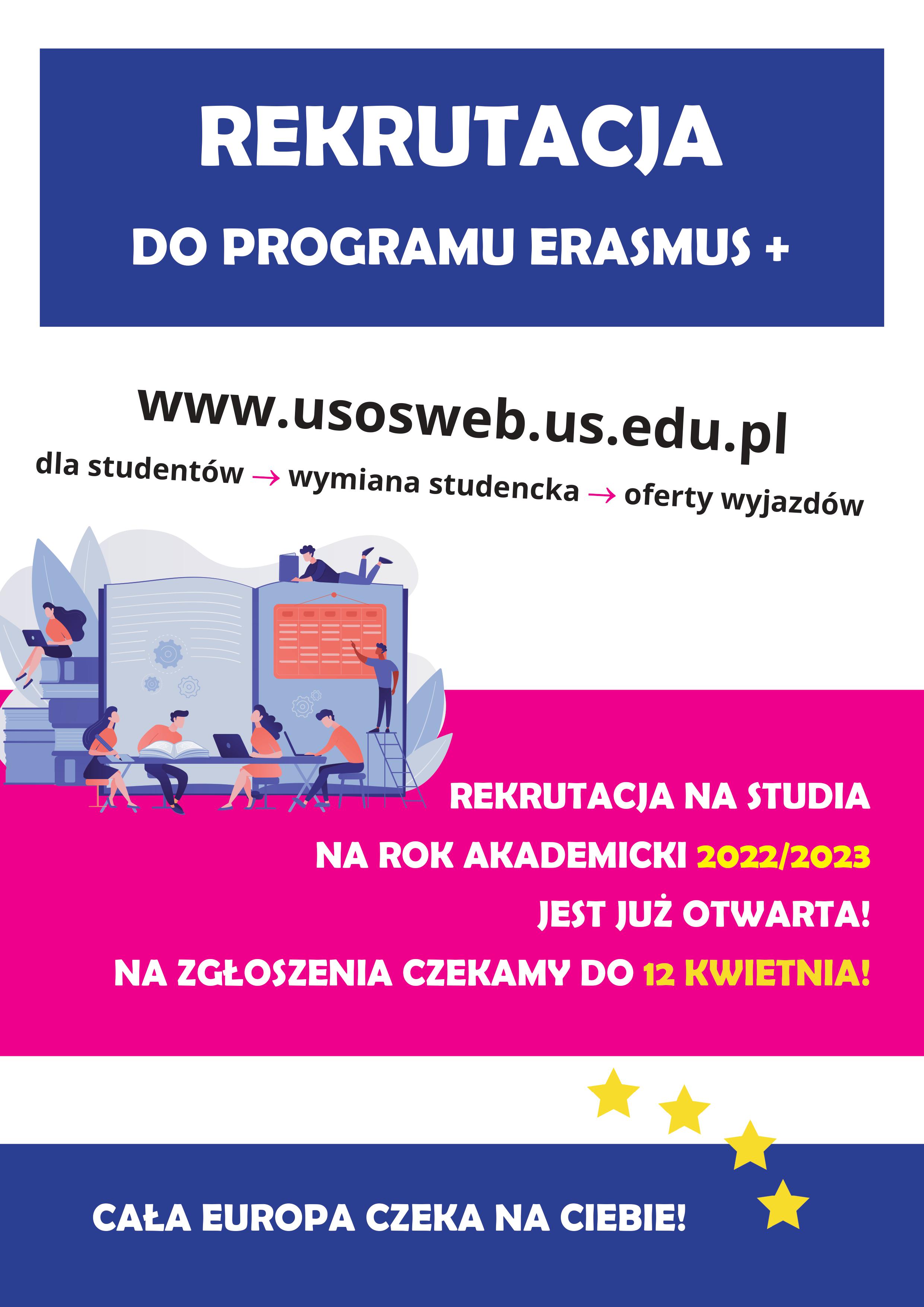 plakat informujący o naborze do programu Erasmus +
