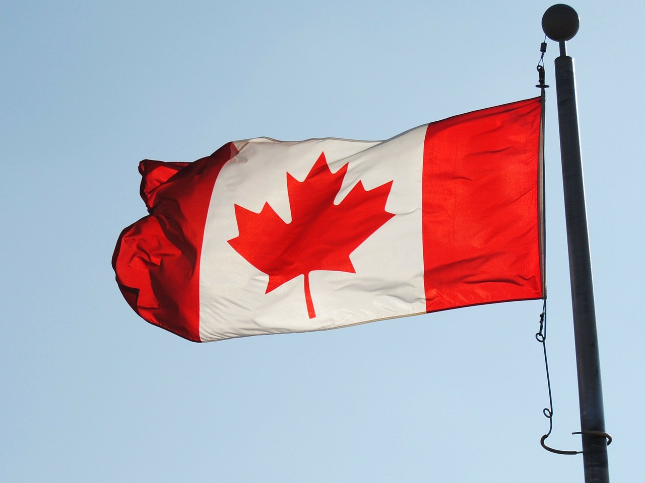 flaga Kanady na tle błękitnego nieba