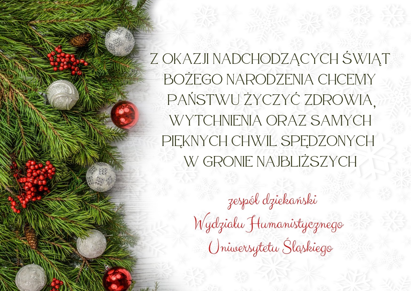 życzenia świąteczne władz dziekańskich Wydziału Humanistycznego