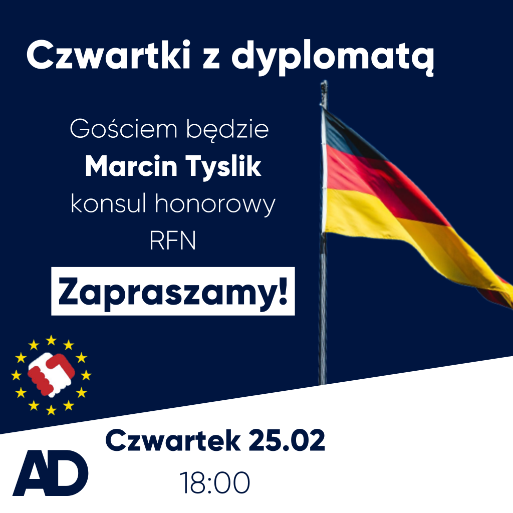 plakat akcji Czwartki z dyplomatą - spotkanie z konsulem RFN w Gliwicach marcinem Tyslikiem