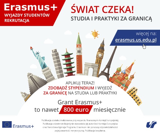 Plakat Erasmus+, rekrutacja wyjazdy studentów