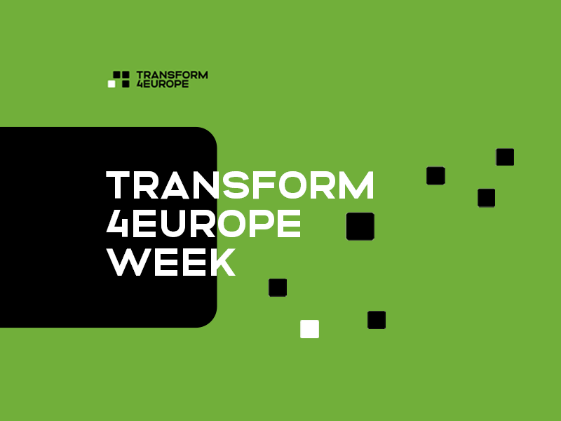 plakat napis na zielonym tle-Transform4Europe Week